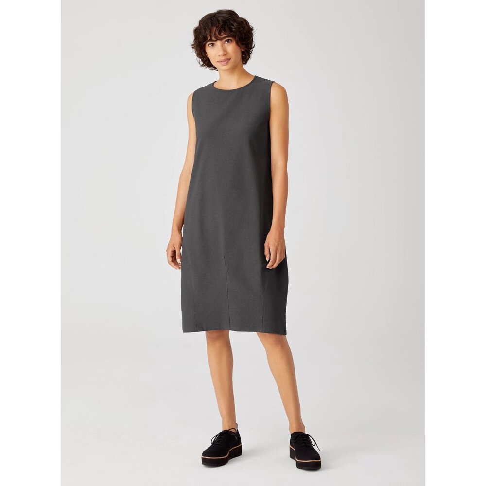 Eileen Fisher Gray Lantern Dress Stretch Crepe Sleeveless Knee Length Tank Small